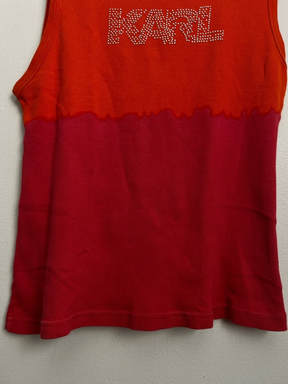 VTG Y2K Karl Rhinestone Logo Two-Tone Ribbed Tank Top - M - Picture 6 of 15